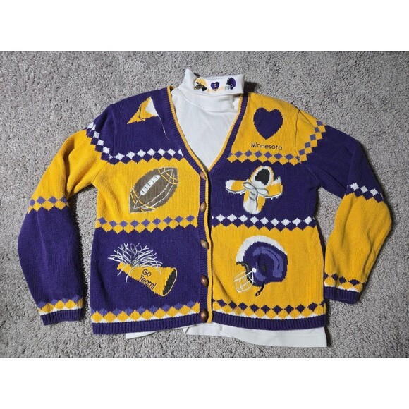 Vintage Minnesota Vikings Cardigan Turtleneck set Christopher Banks Football - Picture 1 of 8